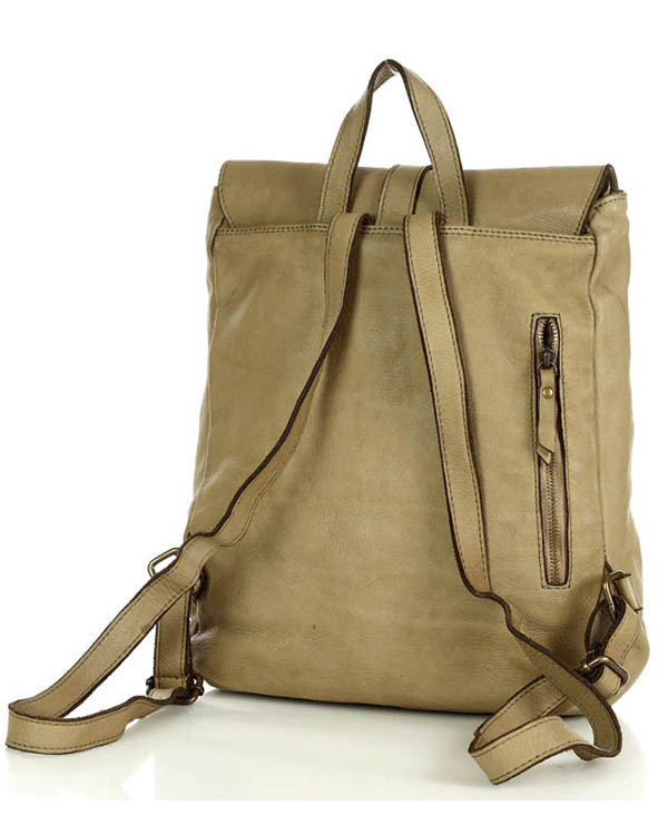 MARCO MAZZINI Miejski plecak skórzany w stylu old look handmade leather beżowy cappuccino