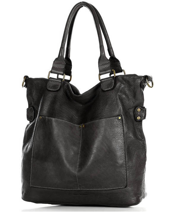 Torebka skórzana XL shopper vintage bag z kieszeniami vera pelle - MARCO MAZZINI czarny