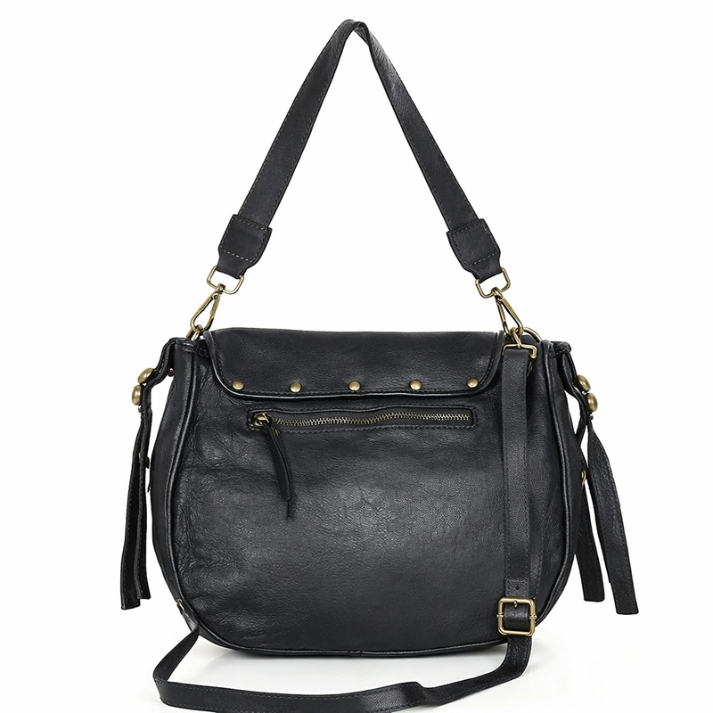 Mazzini Torebka classic saddle bag ze skóry naturalnej na ramie czarna