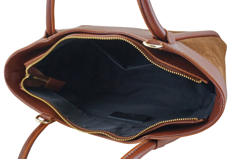 Elegancka torebka ze skóry zamszowej - Brązowa