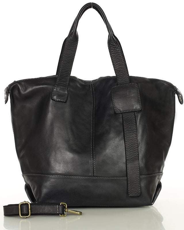 Duża torba shopper czarna A4 z miękkiej włoskiej skóry Marco Mazzini
