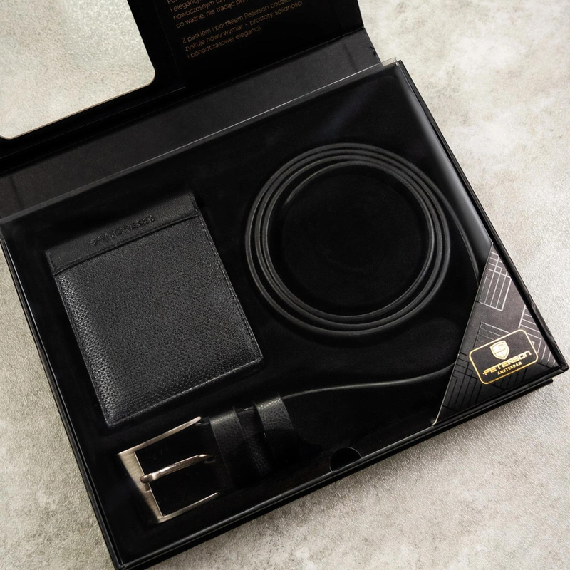 Meski zestaw prezentowy skóra naturalna Peterson PTN SET N992-DOT BLACK