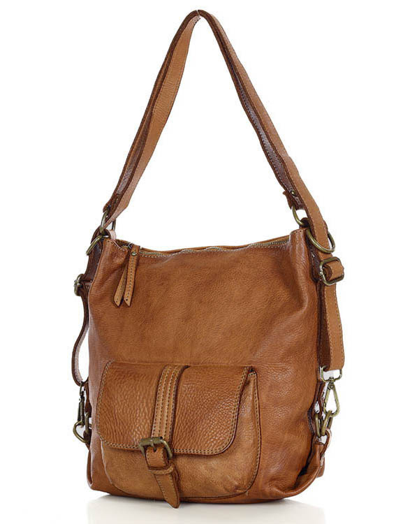 Torba skórzana dla wymagających z opcją plecak old school leather bag - MARCO MAZZINI camel
