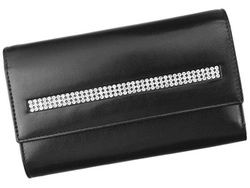 Duży Skórzany damski portfel klasyczny podłużny z cyrkoniami Rovicky