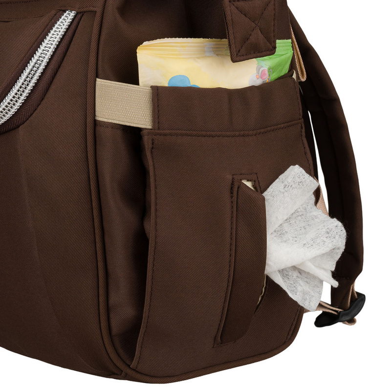 Brązowy plecak mommy-bag wykonany z poliestru, dwukomorowy i zamykany suwakiem - Peterson