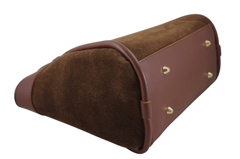 Elegancka torebka ze skóry zamszowej - Brązowa