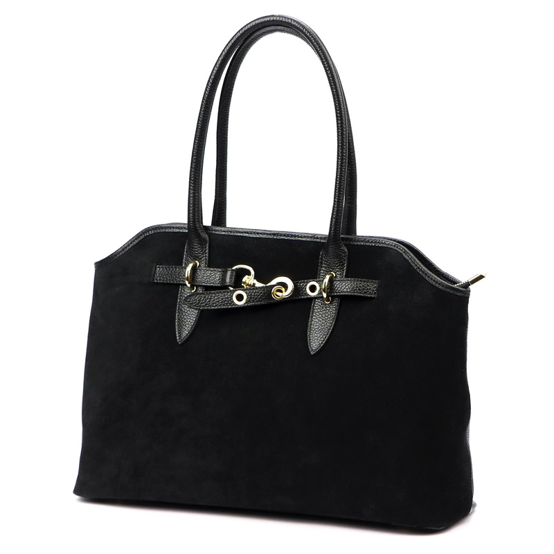 Vera Pelle damska torebka na ramię skóra naturalna zamszowa z kieszeniami