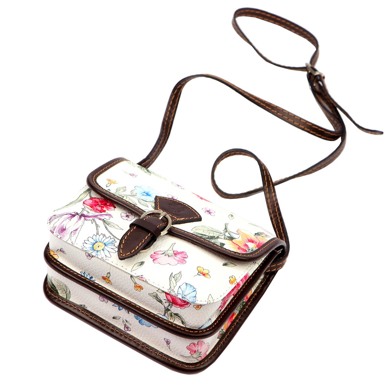 Skórzana damska listonoszka torebka przez ramię w kwiaty Gregorio