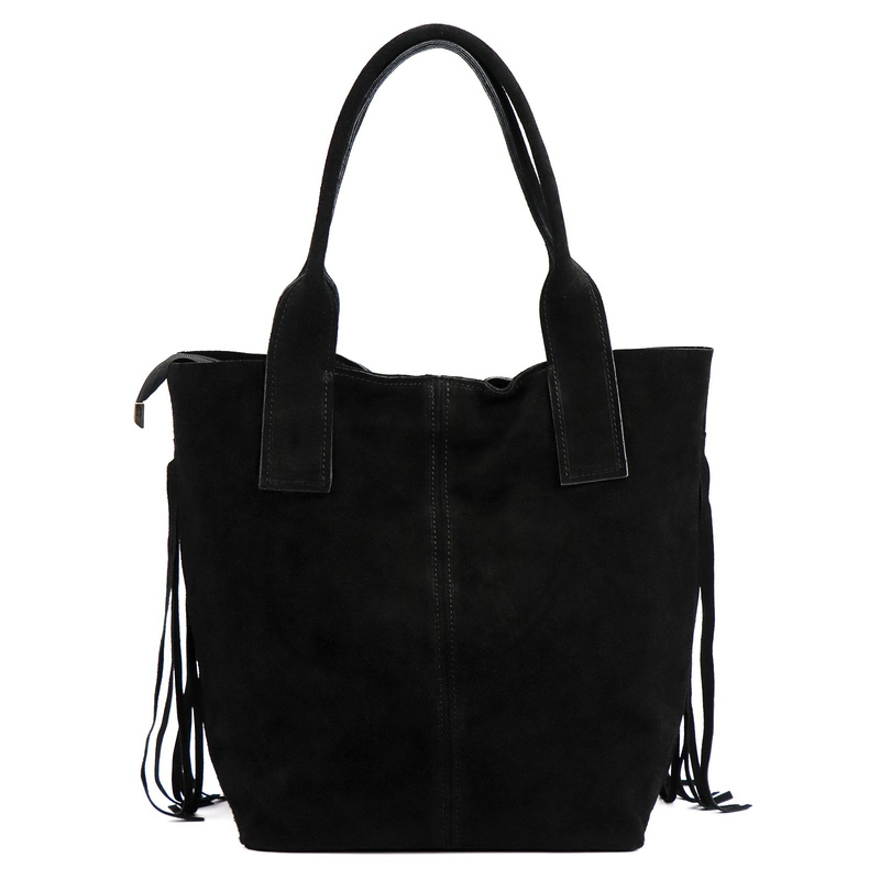 Luka damska shopperbag skórzana zamszowa torebka na ramię z frędzlami