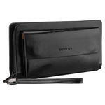 Saszetka męska ze skóry ekologicznej w czarnym kolorze, dwukomorowa - Rovicky