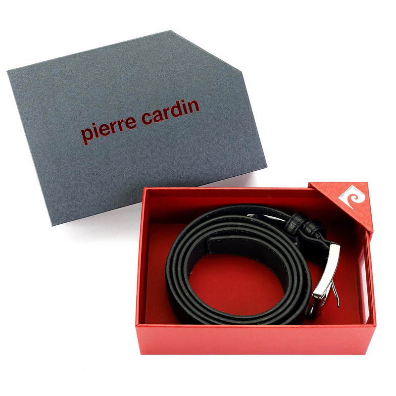 Pierre Cardin czarny męski pasek do spodni skóra naturalna klasyczna klamra