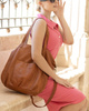Torba damska skórzana shopper z kieszeniami - It bag MARCO MAZZINI brąz camel