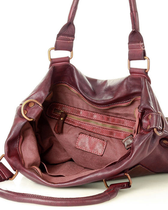 Torebka skórzana XL shopper vintage bag z kieszeniami vera pelle - MARCO MAZZINI burgund