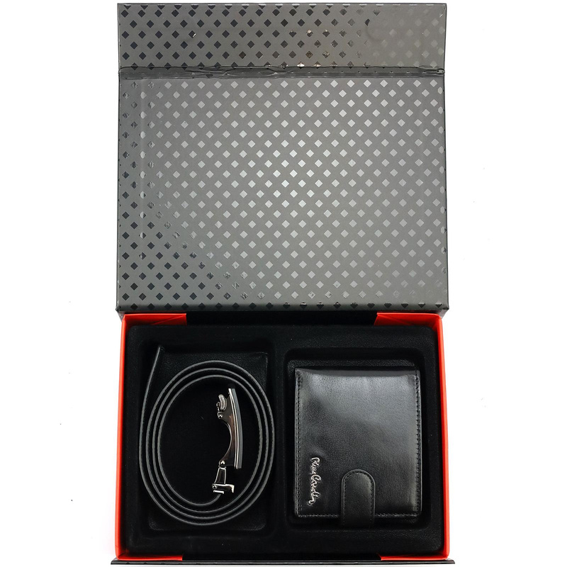 Pierre Cardin zestaw męski skórzany rozbudowany portfel i pasek do spodni