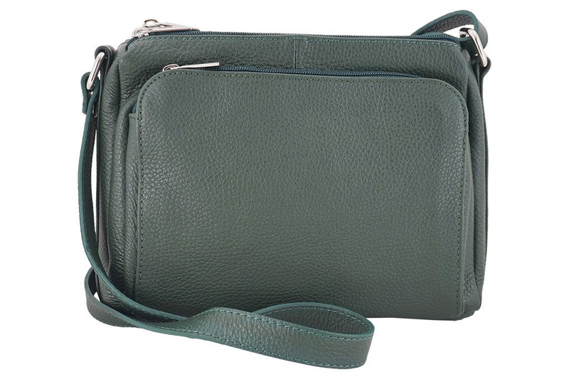 Listonoszka skórzana z kieszeniami - Różowa pudrowa