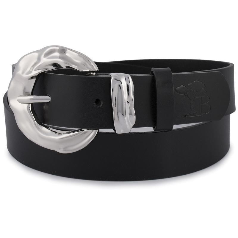 Skórzany pasek damski do spodni sukienki czarna skóra nat 3 cm Beltimore D95 : Kolory - czarny