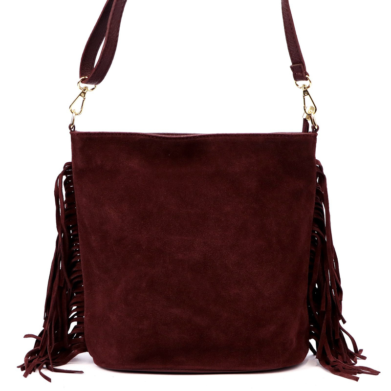 Vera Pelle damska listonoszka skóra naturalna zamszowa torebka z frędzlami