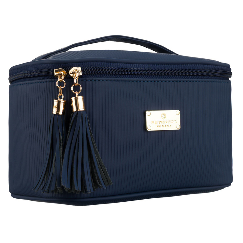 Granatowa kosmetyczka z tkaniny syntetycznej z poręcznym uchwytem - Peterson