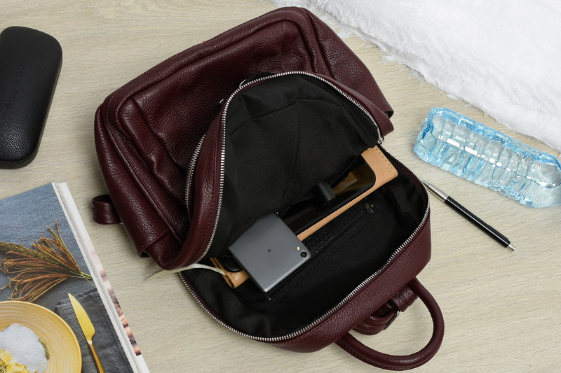 Granatowy Włoski Plecak Skórzany A4 damski dużo kieszeni C79