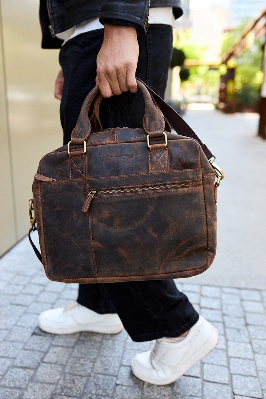 Duża solidna skórzana torba Beltimore na laptopa dokumenty brązowa nubuk M88