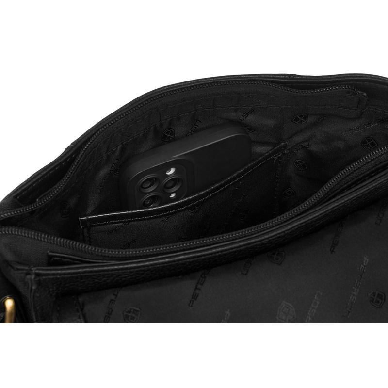 Klasyczna, czarna listonoszka męska ze skóry naturalnej zawieszona na regulowanym pasku - Peterson