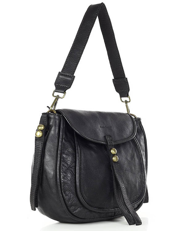 Marco Mazzini Torebka classic saddle bag ze skóry naturalnej na ramie czarna