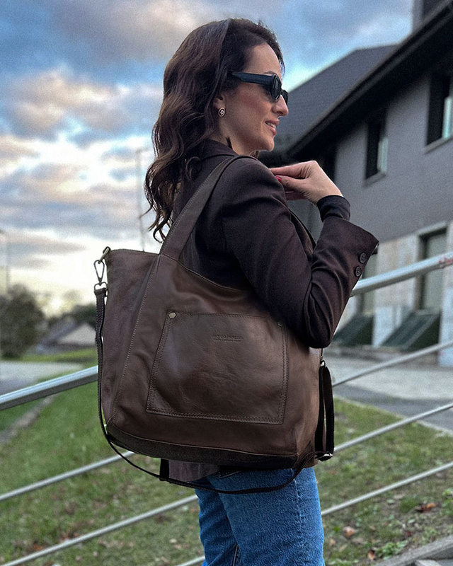 Shopperka torebka skórzana miejska - MARCO MAZZINI brąz camel