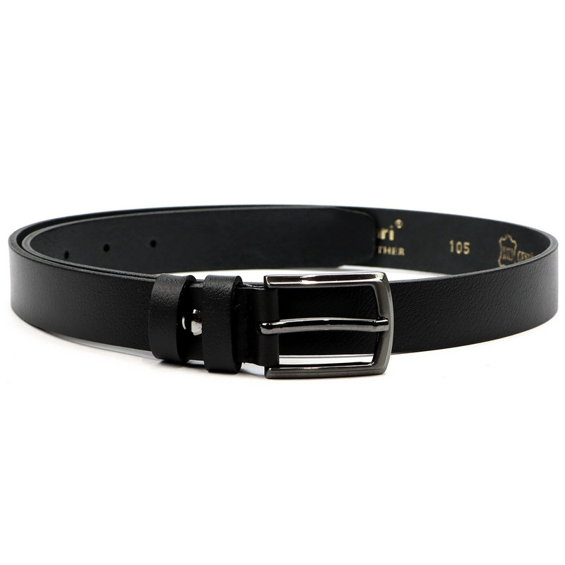 VerMari męski pasek do spodni skóra naturalna klasyczna srebrna klamra