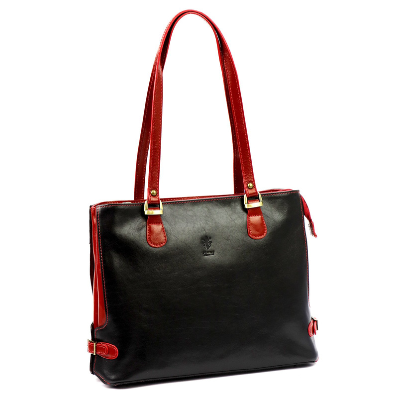 Skórzana elegancka shopperbag pojemna na ramię z kieszeniami Florence