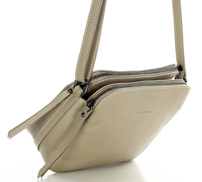 Torebka skórzana crossbody listonoszka dwie komory - MARCO MAZZINI beż cappuccino