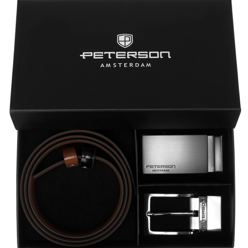 Meski zestaw prezentowy skóra naturalna Peterson PTN KL-B005-S001 BLACK-BROWN