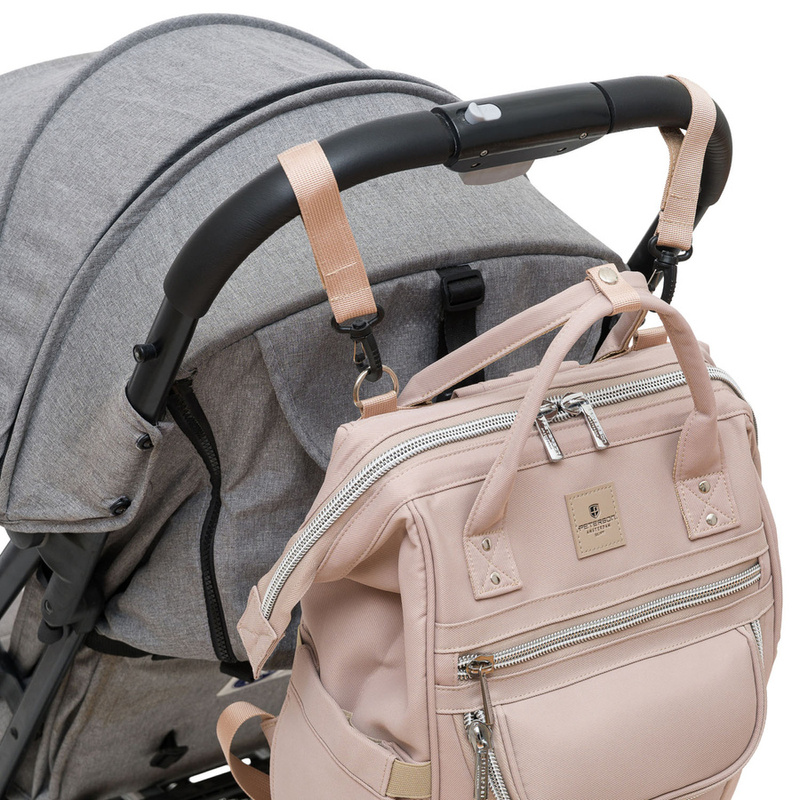 Beżowy plecak mommy-bag wykonany z poliestru, dwukomorowy i zamykany suwakiem - Peterson