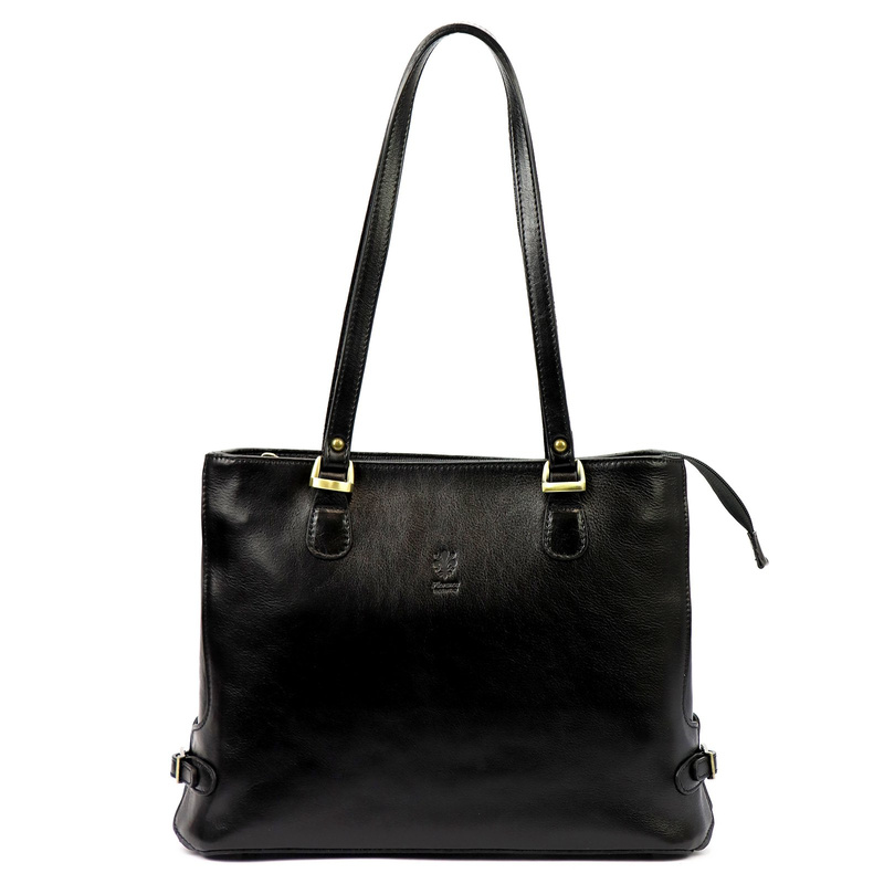 Skórzana elegancka shopperbag pojemna na ramię z kieszeniami Florence