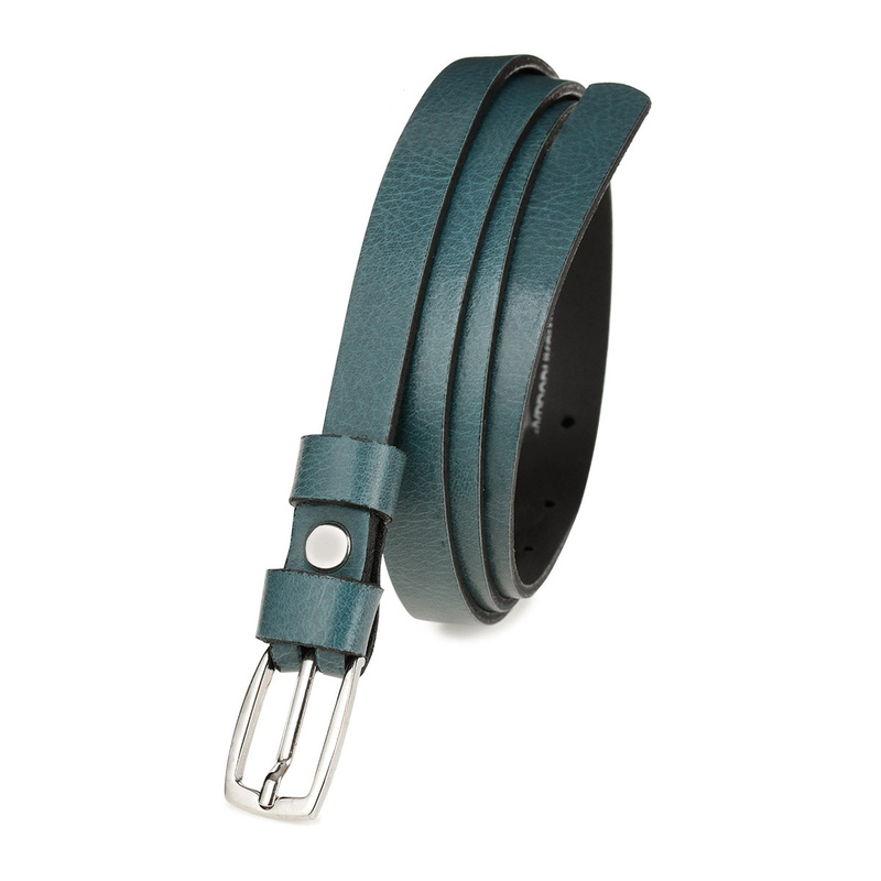 Pasek damski wąski solidny skórzany do sukienki morski S16 : Kolory - zielony, Rozmiar pasków - r.90-105 cm