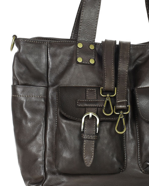 Torba skórzana shopper XL na ramię z dwoma kieszeniami MARCO MAZZINI ciemny brąz