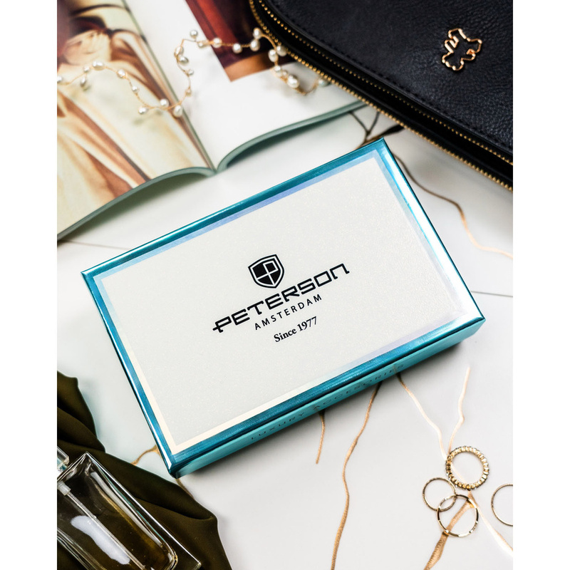 Portfel damski ze skóry naturalnej i ekologicznej w brązowym kolorze, wyposażony w system RFID - Peterson