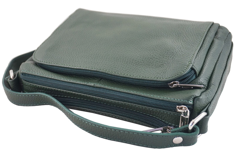 Listonoszka skórzana z kieszeniami - Szara jasna