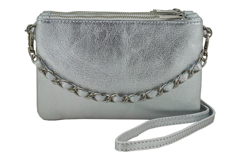 Modna włoska listonoszka skórzana - Srebrna ciemna