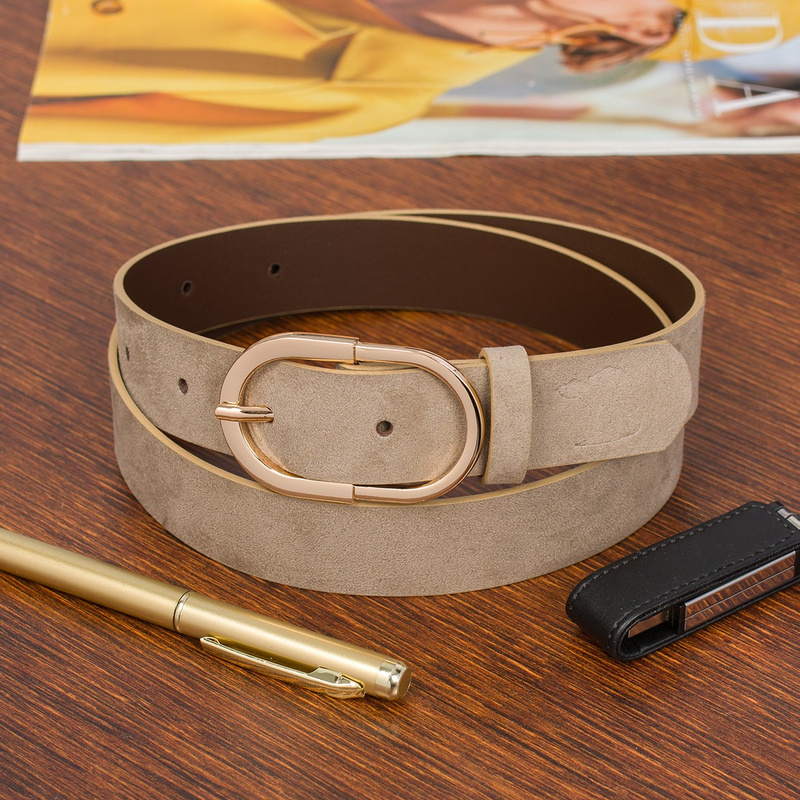 Skórzany pasek damski do spodni sukienki cielisty skóra nat. zamszowa 3 cm Beltimore E53 : Kolory - ecru, kremowy, Rozmiar pasków - r.110-125 cm