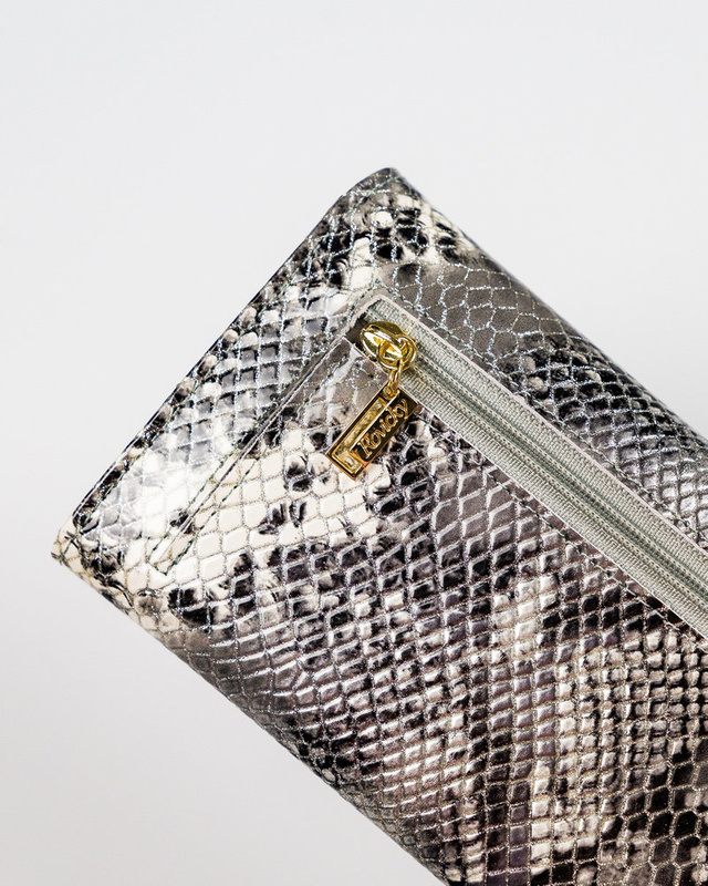 Rovicky podłużna damska portmonetka skóra naturalna portfel wzór węża RFID