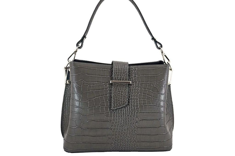Torebka skórzana na ramię - CROCO - Czarny