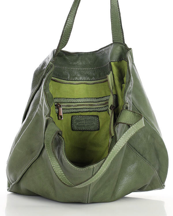 MARCO MAZZINI Torebka miejski shopper bag skóra naturalna handmade zielony