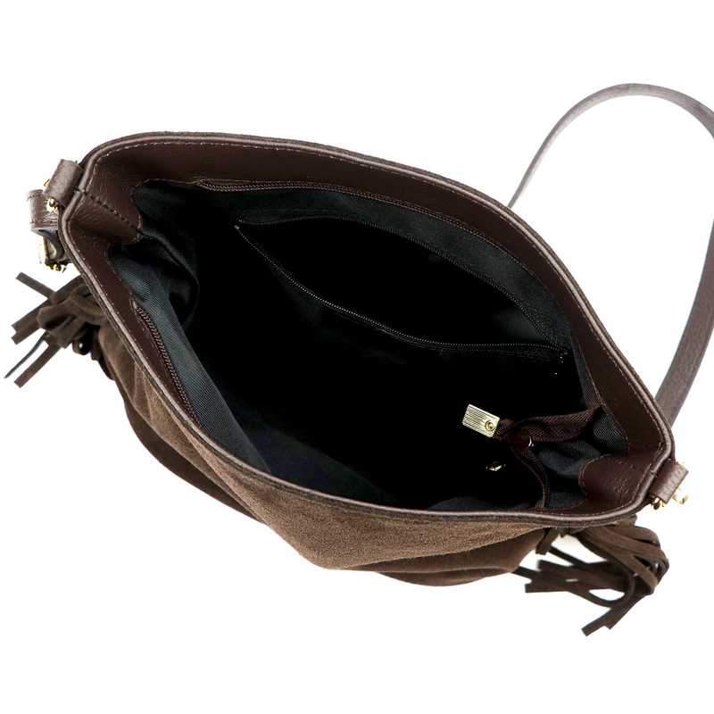 Vera Pelle damska listonoszka skóra naturalna zamszowa torebka z frędzlami