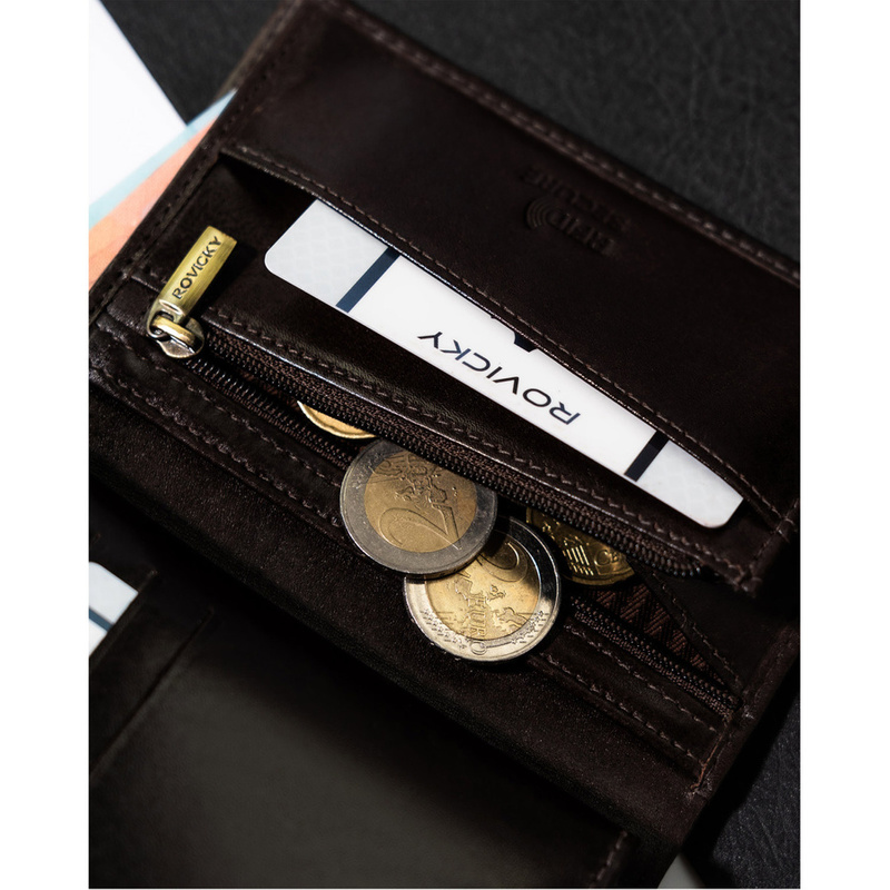 Rovicky męski składany portfel skóra naturalna rozbudowany pionowy RFID
