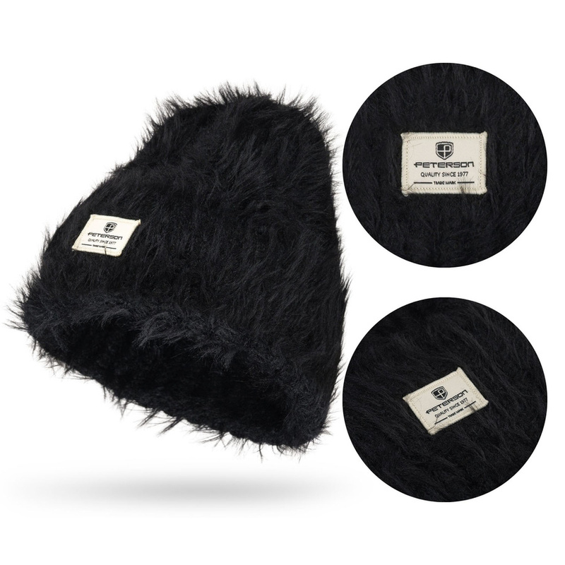 Zimowa czapka damska beanie w czarnym kolorze wykonana z nylonu - Peterson