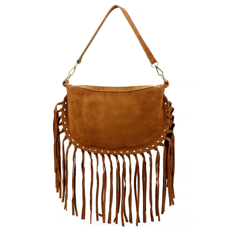 Luka Zamszowa damska listonoszka skórzana z frędzlami torebka na ramię