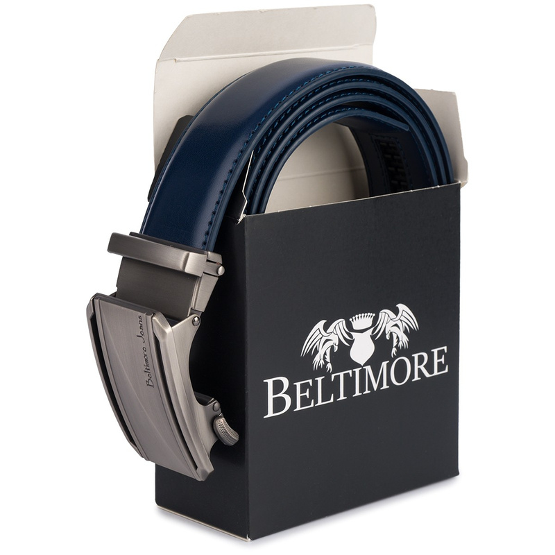 Pasek męski skórzany klamra automatyczna granatowy Beltimore A51 : Kolory - granatowy, Rozmiar pasków - r.100-115 cm