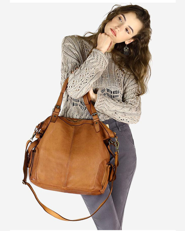MARCO MAZZINI Miejska torba skórzana z regulowaną rączką old leather handmade camel