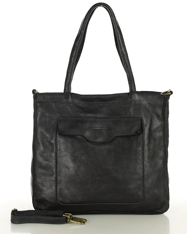 Torba shopper czarna z kieszeniami skóra naturalna – Marco Mazzini