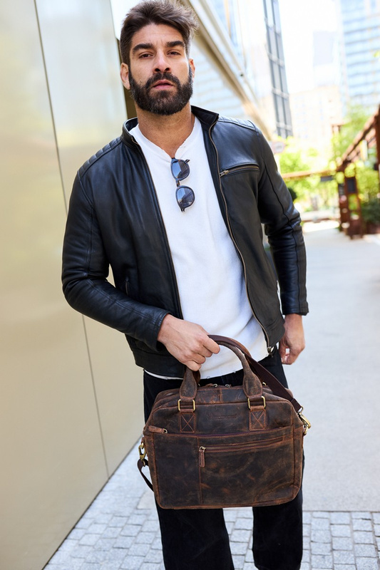 Duża solidna skórzana torba Beltimore na laptopa dokumenty brązowa nubuk M88